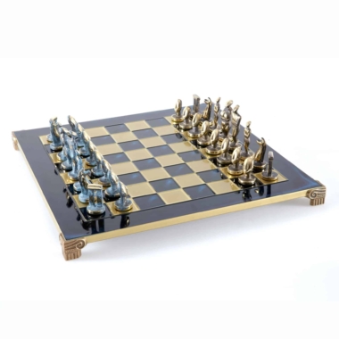 Schachspiel im zykladischen Kunststil aus massivem Messing - Blaue und Braune Figuren – Bild 6