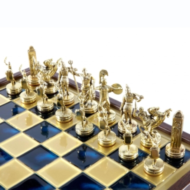 Schachspiel Griechische Mythologie aus Gold- und Silbermetall – Schachbrett mit integriertem Stauraum – Bild 3
