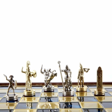 Schachspiel Griechische Mythologie aus Gold- und Silbermetall – Schachbrett mit integriertem Stauraum – Bild 4