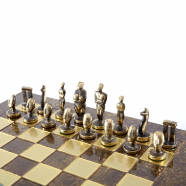 Schachspiel im zykladischen Kunststil aus massivem Messing - Blaue und Braune Figuren – Bild 13