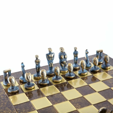 Schachspiel im zykladischen Kunststil aus massivem Messing - Blaue und Braune Figuren – Bild 14