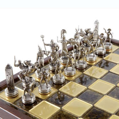 Schachspiel Griechische Mythologie aus Gold- und Silbermetall – Schachbrett mit integriertem Stauraum – Bild 12