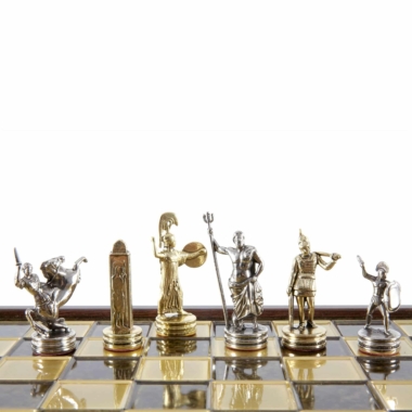 Schachspiel Griechische Mythologie aus Gold- und Silbermetall – Schachbrett mit integriertem Stauraum – Bild 11