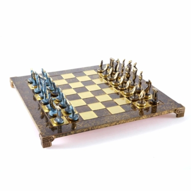 Schachspiel im zykladischen Kunststil aus massivem Messing - Blaue und Braune Figuren – Bild 16