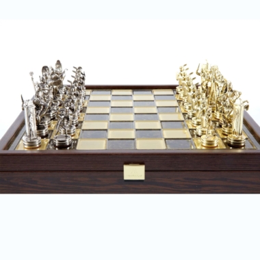 Schachspiel Griechische Mythologie aus Gold- und Silbermetall – Schachbrett mit integriertem Stauraum – Bild 9