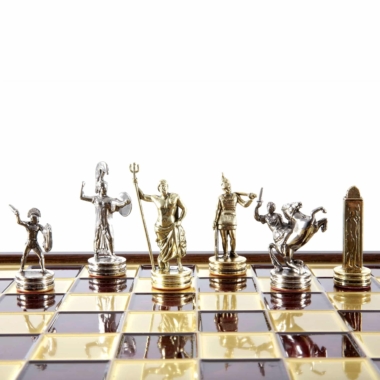 Schachspiel Griechische Mythologie aus Gold- und Silbermetall – Schachbrett mit integriertem Stauraum – Bild 14