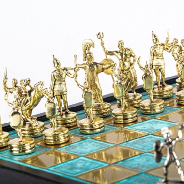 Schachspiel Griechische Mythologie aus Gold- und Silbermetall – Schachbrett mit integriertem Stauraum – Bild 21