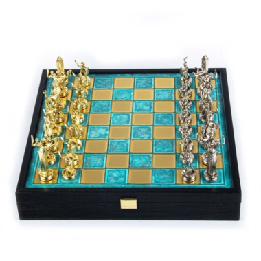 Schachspiel Griechische Mythologie aus Gold- und Silbermetall – Schachbrett mit integriertem Stauraum – Bild 20