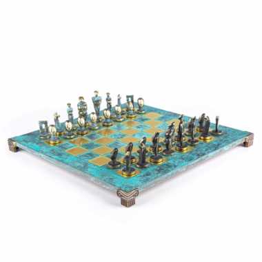 Schachspiel im zykladischen Kunststil aus massivem Messing - Blaue und Braune Figuren – Bild 11