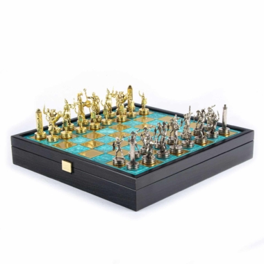 Schachspiel Griechische Mythologie aus Gold- und Silbermetall – Schachbrett mit integriertem Stauraum – Bild 19