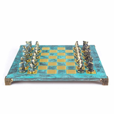 Schachspiel im zykladischen Kunststil aus massivem Messing - Blaue und Braune Figuren – Bild 12