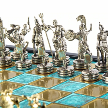 Schachspiel Griechische Mythologie aus Gold- und Silbermetall – Schachbrett mit integriertem Stauraum – Bild 22