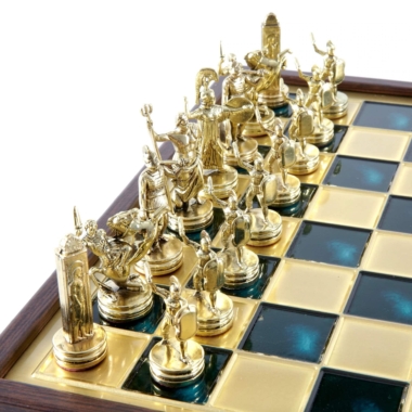 Schachspiel Griechische Mythologie aus Gold- und Silbermetall – Schachbrett mit integriertem Stauraum – Bild 15