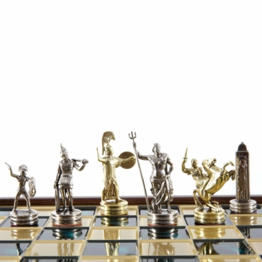 Schachspiel Griechische Mythologie aus Gold- und Silbermetall – Schachbrett mit integriertem Stauraum – Bild 8