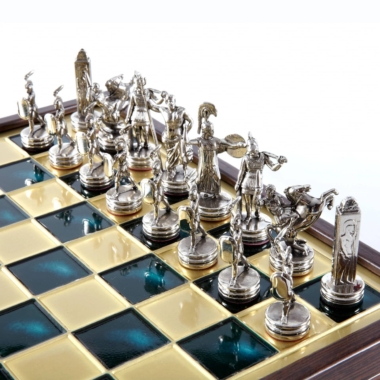Schachspiel Griechische Mythologie aus Gold- und Silbermetall – Schachbrett mit integriertem Stauraum – Bild 16