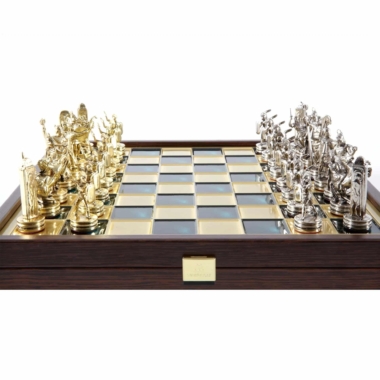 Schachspiel Griechische Mythologie aus Gold- und Silbermetall – Schachbrett mit integriertem Stauraum – Bild 6