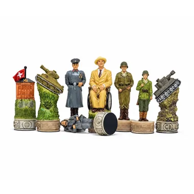 Schachfiguren Zweiter Weltkrieg, detaillierte alliierte Figuren und Panzer