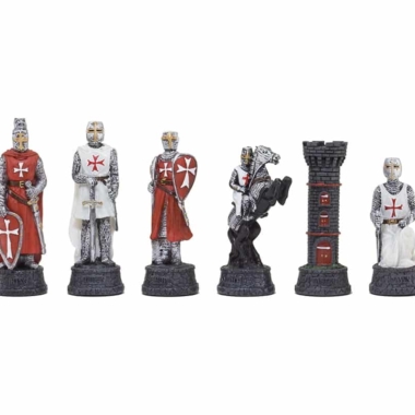 Schachspiel-Set der Tempelritter - Handbemalte Figuren und Schachbrett in Schwarz-Ebenholz-Optik – Bild 4