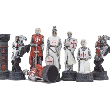Schachspiel-Set der Tempelritter - Handbemalte Figuren und Schachbrett in Schwarz-Ebenholz-Optik – Bild 2