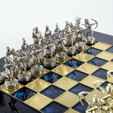 Kleines Schachspielset aus Silber- und Goldmetall Bogenschützen - Laminierte Holzbox mit Metall-Schachbrett – Bild 27