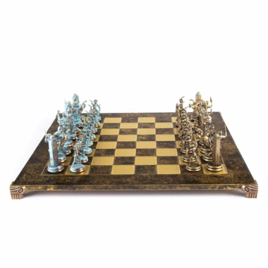 Schachspiel-Set der griechischen Mythologie – Stücke aus blauem und bronzenem Metall – Bild 7