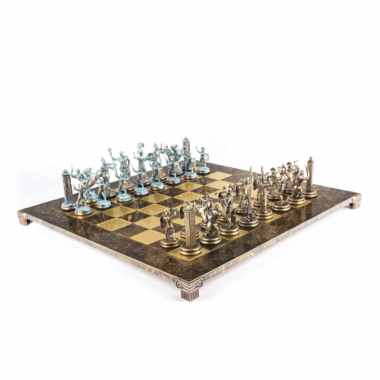 Schachspiel-Set der griechischen Mythologie – Stücke aus blauem und bronzenem Metall – Bild 9