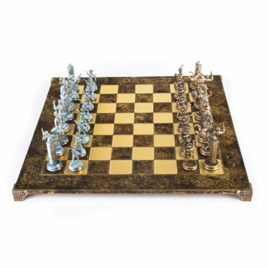 Schachspiel-Set der griechischen Mythologie – Stücke aus blauem und bronzenem Metall – Bild 8