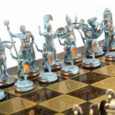 Schachspiel-Set der griechischen Mythologie – Stücke aus blauem und bronzenem Metall – Bild 10