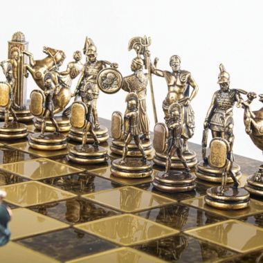 Schachspiel-Set der griechischen Mythologie – Stücke aus blauem und bronzenem Metall – Bild 11
