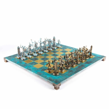 Schachspiel-Set der griechischen Mythologie – Stücke aus blauem und bronzenem Metall – Bild 3