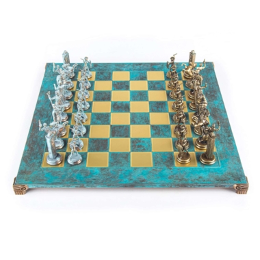Schachspiel-Set der griechischen Mythologie – Stücke aus blauem und bronzenem Metall – Bild 4