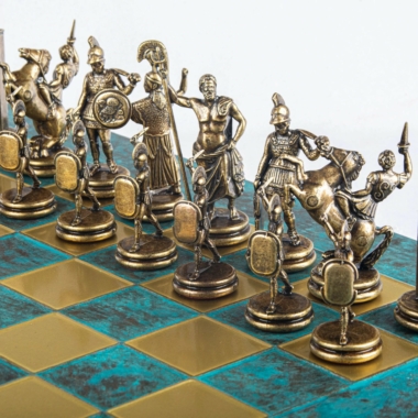 Schachspiel-Set der griechischen Mythologie – Stücke aus blauem und bronzenem Metall – Bild 6