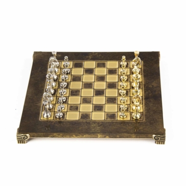 Alternative view of Kleines Staunton Schachspielset aus Silber- und Goldfarbenem Metall mit Metall-Schachbrett auf Fuß und Aufbewahrungskoffer