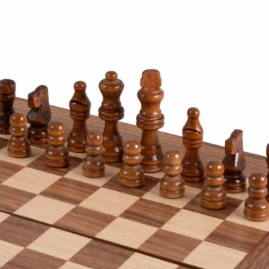 Schachspiel-Set, Dame- und Backgammon-Spiel aus Nussbaum- und Eichenholz – Bild 6