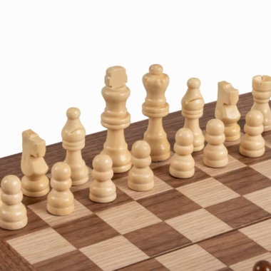 Schachspiel-Set, Dame- und Backgammon-Spiel aus Nussbaum- und Eichenholz – Bild 7