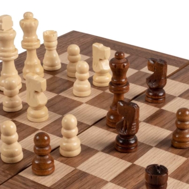Schachspiel-Set, Dame- und Backgammon-Spiel aus Nussbaum- und Eichenholz – Bild 8