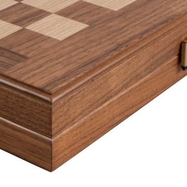 Schachspiel-Set, Dame- und Backgammon-Spiel aus Nussbaum- und Eichenholz – Bild 10