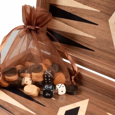Schachspiel-Set, Dame- und Backgammon-Spiel aus Nussbaum- und Eichenholz – Bild 11