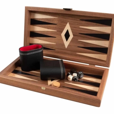Schachspiel-Set, Dame- und Backgammon-Spiel aus Nussbaum- und Eichenholz – Bild 12