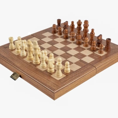 Schachspiel-Set, Dame- und Backgammon-Spiel aus Nussbaum- und Eichenholz – Bild 14