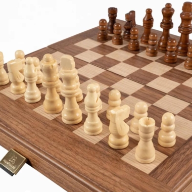 Schachspiel-Set, Dame- und Backgammon-Spiel aus Nussbaum- und Eichenholz – Bild 13