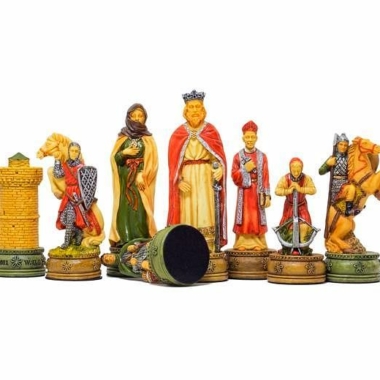 Alternative view of Schachspiel-Set Camelot - Handbemalte Harzfiguren auf Schachbrett aus Wurzelholz und grünem Ahorn