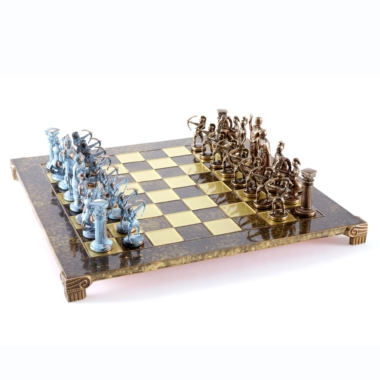Alternative view of Schachspiel-Set Bogenschützen und Historische Schlachten – Figuren aus Bronze-Metall & Blauer Patina