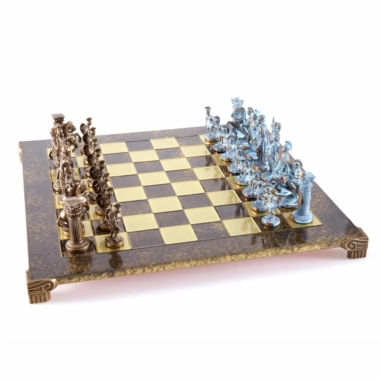 Alternative view of Griechisch-Römisches Schachspiel-Set aus Metall - Bronze- und Blaustücke mit Metall-Schachbrett 44 x 44 cm und Aufbewahrungsbox
