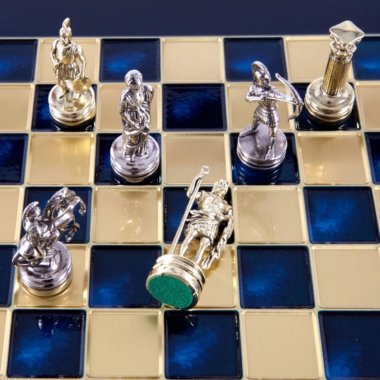 Kleines Schachspielset aus Silber- und Goldmetall Bogenschützen - Laminierte Holzbox mit Metall-Schachbrett – Bild 24