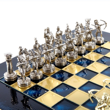 Kleines Schachspielset aus Silber- und Goldmetall Bogenschützen - Laminierte Holzbox mit Metall-Schachbrett – Bild 23