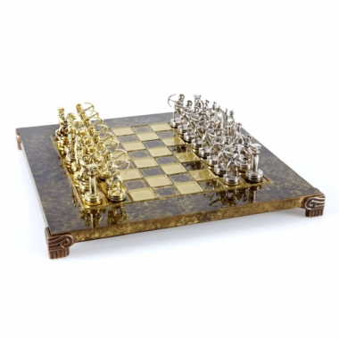 Kleines Schachspielset aus Silber- und Goldmetall Bogenschützen - Laminierte Holzbox mit Metall-Schachbrett – Bild 7