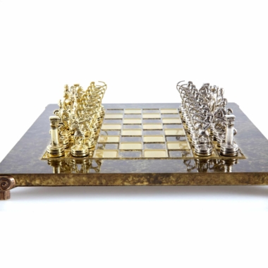Kleines Schachspielset aus Silber- und Goldmetall Bogenschützen - Laminierte Holzbox mit Metall-Schachbrett – Bild 8
