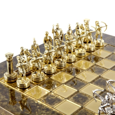 Kleines Schachspielset aus Silber- und Goldmetall Bogenschützen - Laminierte Holzbox mit Metall-Schachbrett – Bild 10
