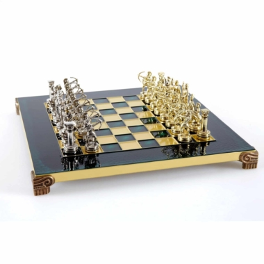 Alternative view of Kleines Schachspielset aus Silber- und Goldmetall Bogenschützen - Laminierte Holzbox mit Metall-Schachbrett